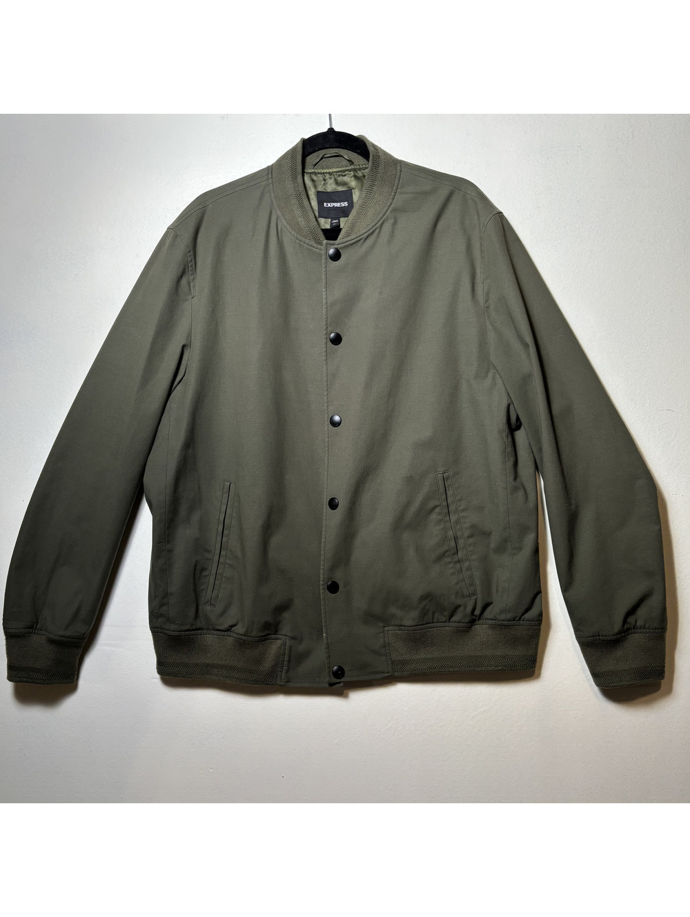 Express Olive Bomber Jacket Snap Front Military Utility Coat XL